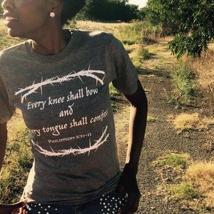 Grey and White “Every knee shall bow” Tee XS-3X